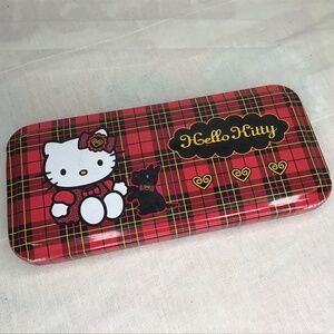 VTG Rare 1976-2003 Sambrio Hello Kitty Scottie Dog Red Plaid Metal Box, w/ Tray.